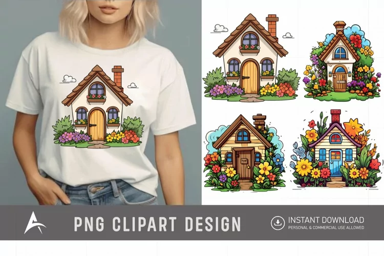 Watercolor Cute Garden Houses Clipart