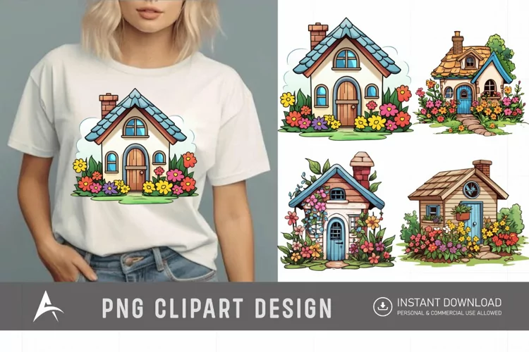 Watercolor Cute Garden Houses Clipart