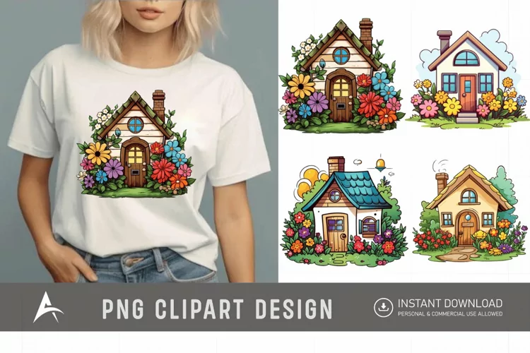 Watercolor Cute Garden Houses Clipart