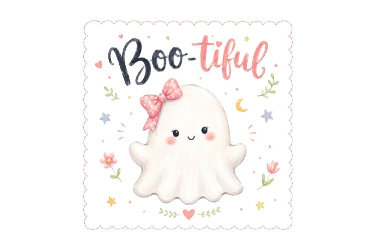 Watercolor Cute Ghost Bootiful PNG Art example image 1