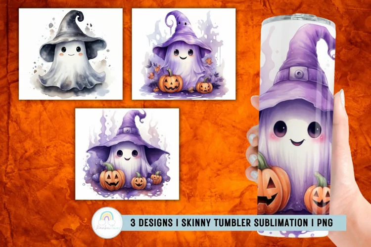 Watercolor Cute Ghost Tumbler Wrap I Tumbler Sublimation