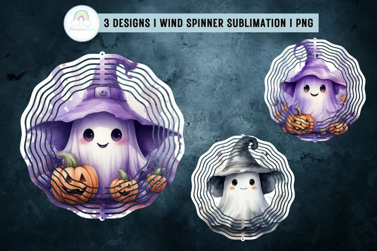 Watercolor Cute Ghost Wind Spinner Sublimation