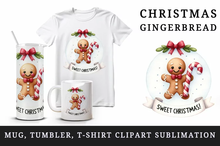 Christmas gingerbread tumbler mug wrap, clipart sublimation