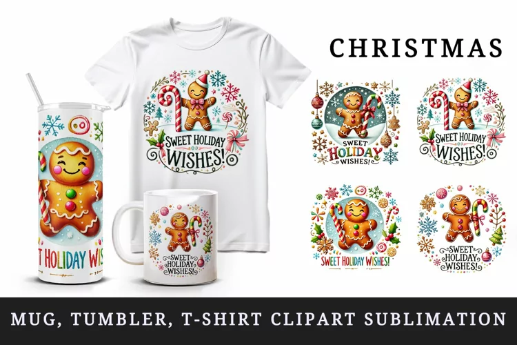 Christmas gingerbread man tumbler mug clipart sublimation
