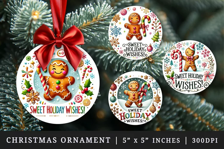 Gingerbread man Christmas round ornaments sublimation design