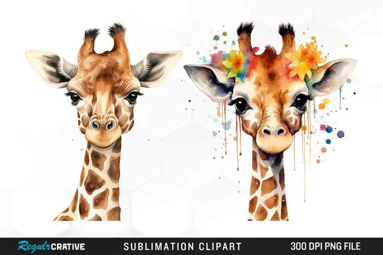 Watercolor Cute Giraffe Image Clipart