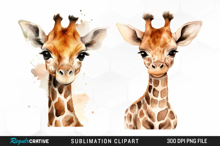 Watercolor Cute Giraffe Image Clipart