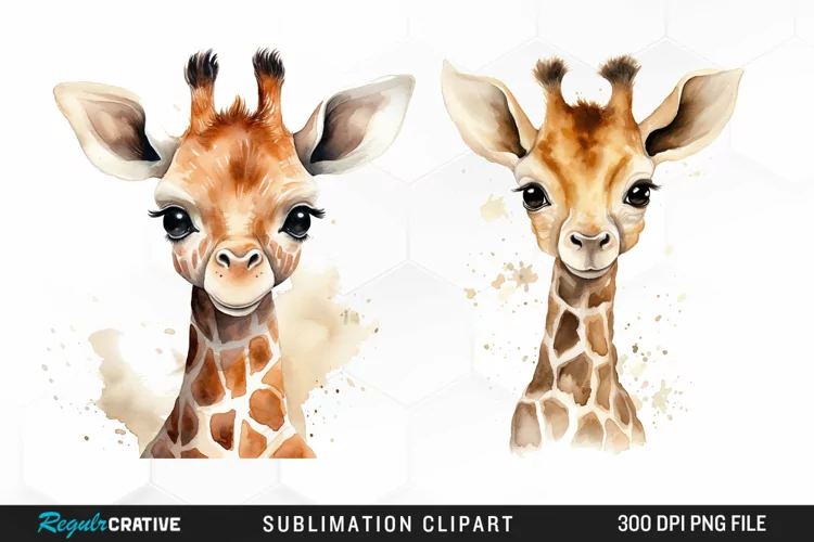 Watercolor Cute Giraffe Image Clipart