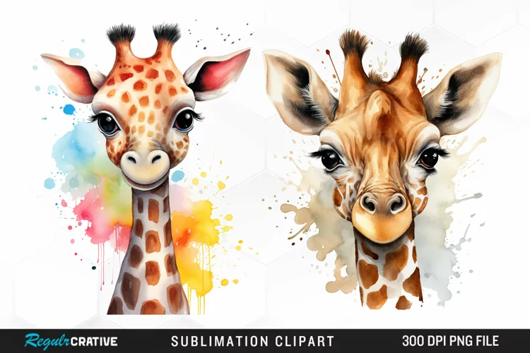 Watercolor Cute Giraffe Image Clipart