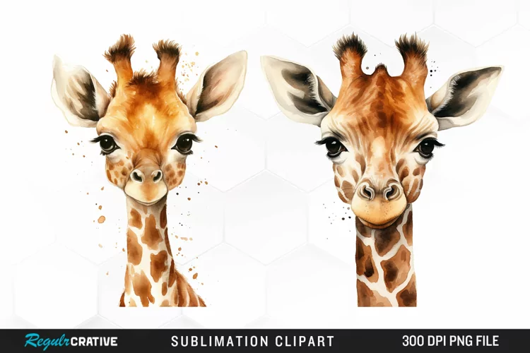 Watercolor Cute Giraffe Image Clipart