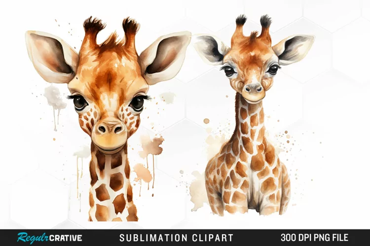 Watercolor Cute Giraffe Image Clipart
