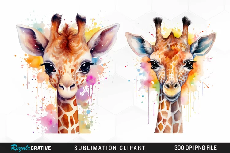 Watercolor Cute Giraffe Image Clipart