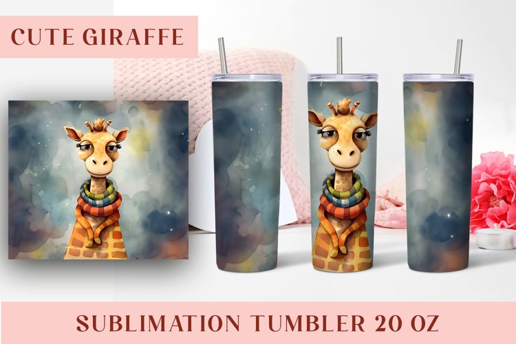 Watercolor Cute Giraffe Tumbler Wrap 20 oz