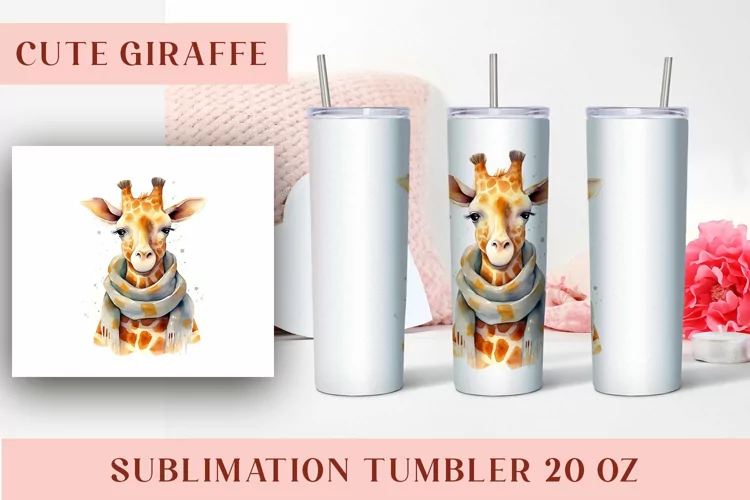 Watercolor Cute Giraffe Tumbler Wrap 20 oz