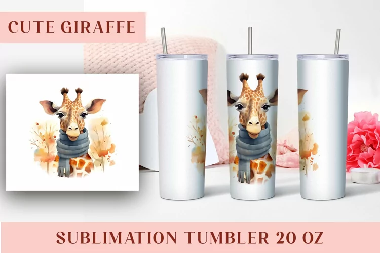 Watercolor Cute Giraffe Tumbler Wrap 20 oz