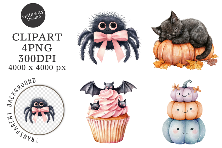 Watercolor Cute Halloween Clipart