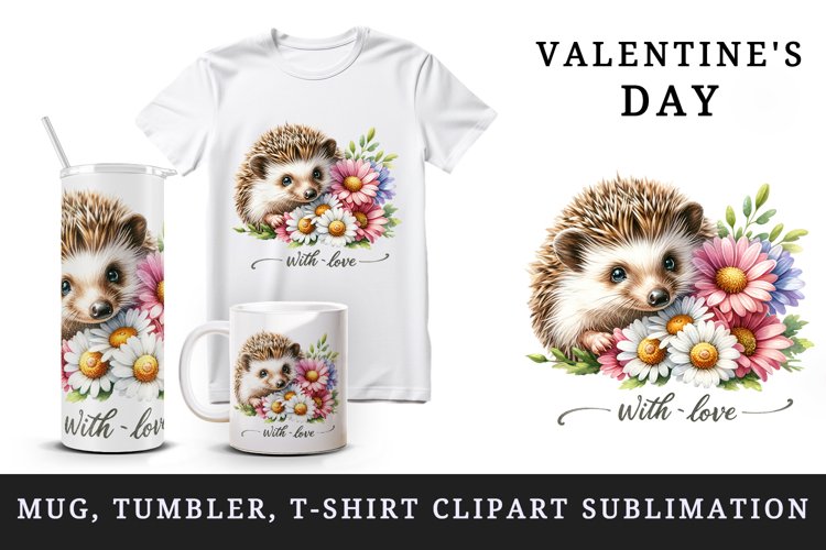 Valentines Day hedgehog with love tumbler mug wrap clipart