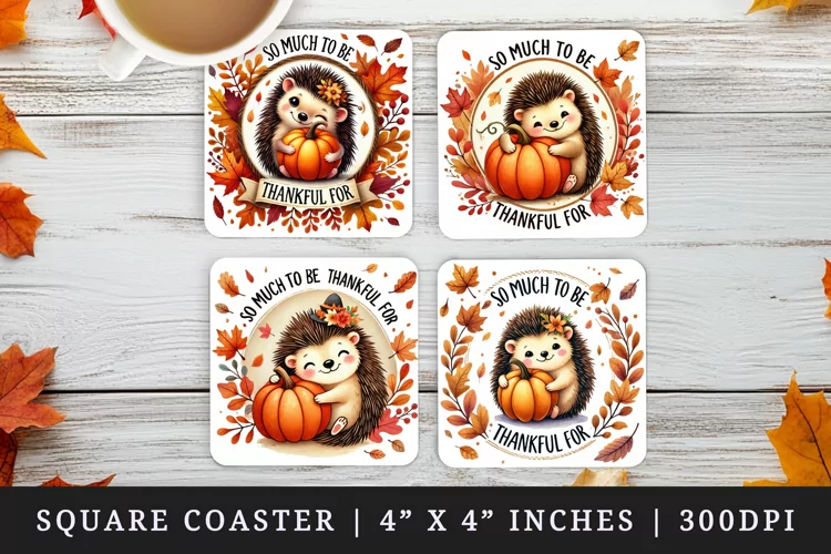 Thanksgiving hedgehog square coaster sublimation design