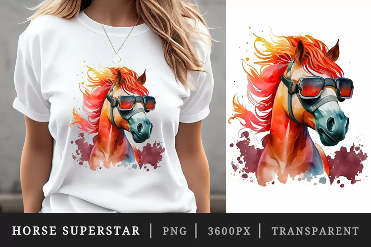 Watercolor horse superstar t-shirt sublimation print design