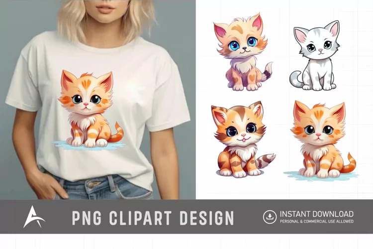 Watercolor Cute Kitten Clipart