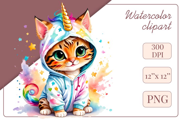 Cute Kitten, Watercolor Clipart, Sublimation Design, Png