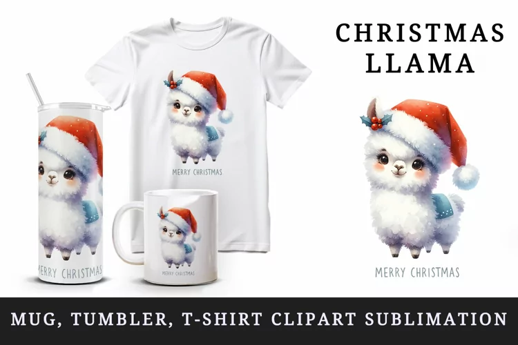 Christmas llama tumbler mug wrap, clipart sublimation design