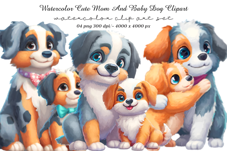 Watercolor Cute Mom And Baby Dog Clipart