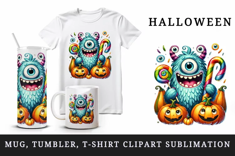 Halloween monster tumbler mug wrap clipart sublimation png