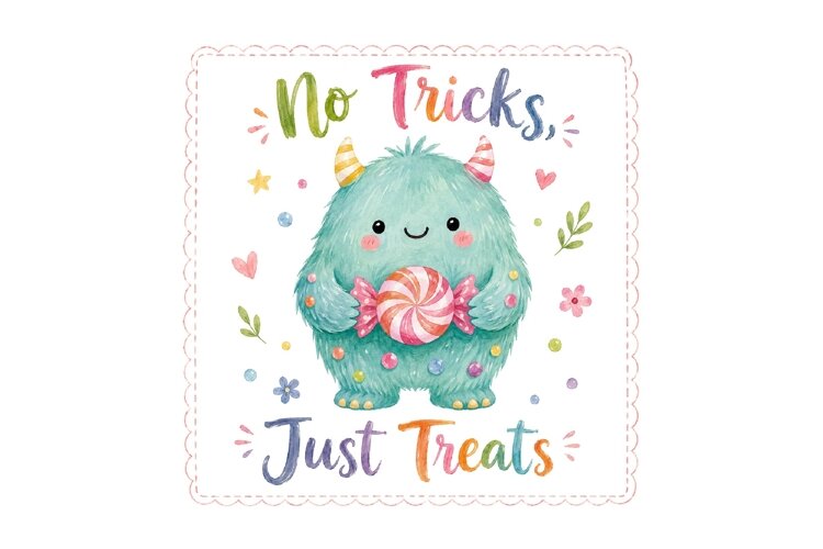 Watercolor Cute Monster Treats PNG Art example image 1