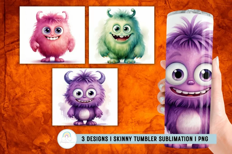 Watercolor Cute Monster Tumbler Sublimation I Tumbler Wrap