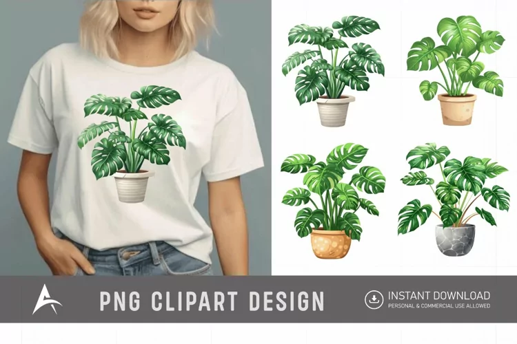 Watercolor Cute Monstera In A Pot Tropical Plant Clipart
