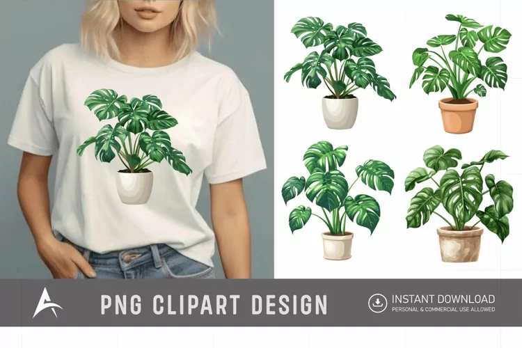 Watercolor Cute Monstera In A Pot Tropical Plant Clipart