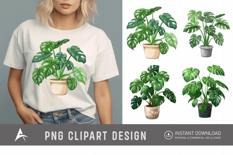 Watercolor Cute Monstera In A Pot Tropical Plant Clipart