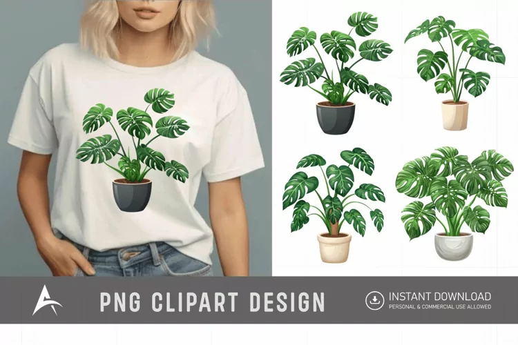 Watercolor Cute Monstera In A Pot Tropical Plant Clipart