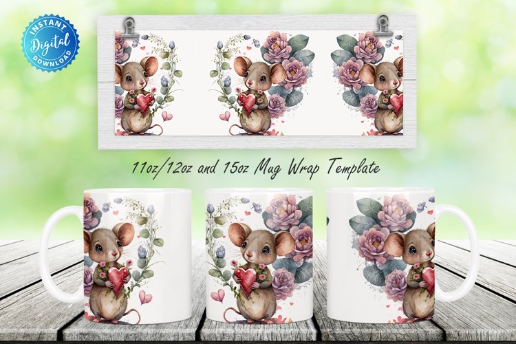 Watercolor Cute Mouse 11, 12   15 Oz Mug Sublimation