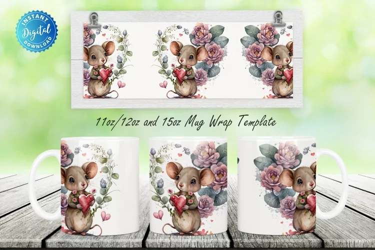 Watercolor Cute Mouse 11, 12 & 15 Oz Mug Sublimation