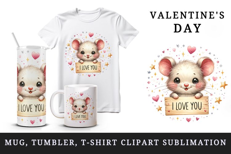 I love you cute mouse tumbler mug wrap clipart sublimation