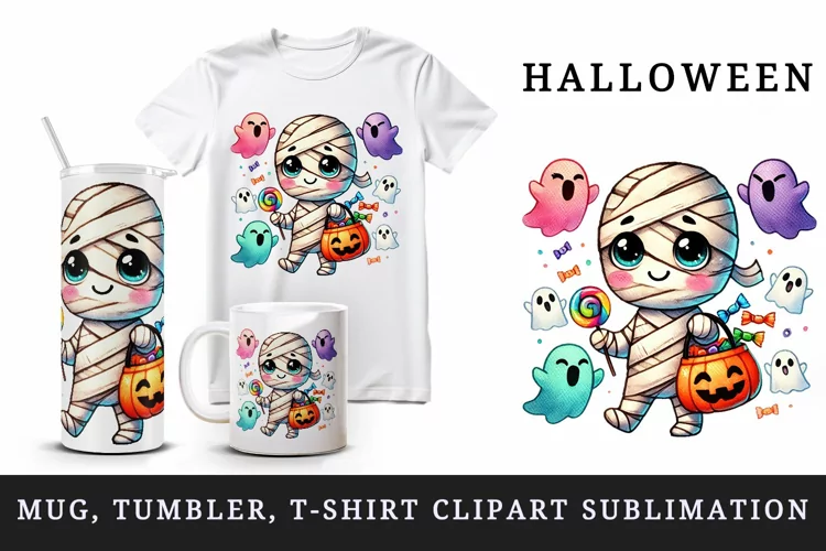 Halloween mummy tumbler mug wrap clipart sublimation design
