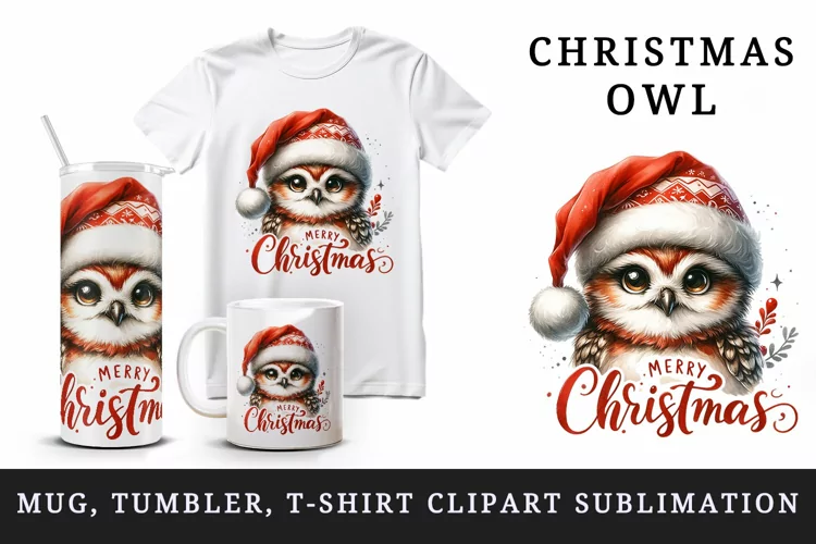 Christmas owl tumbler, mug wrap, clipart sublimation design