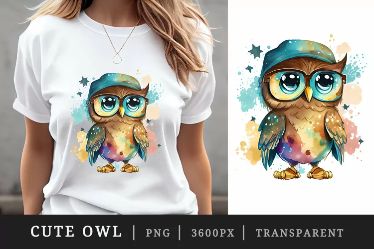 Watercolor cute owl t-shirt sublimation print design png
