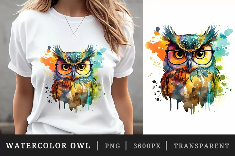Watercolor cute owl t-shirt sublimation print design png