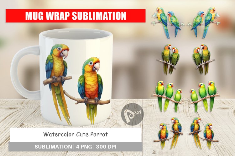 Mug Wrap Design Watercolor Parrot