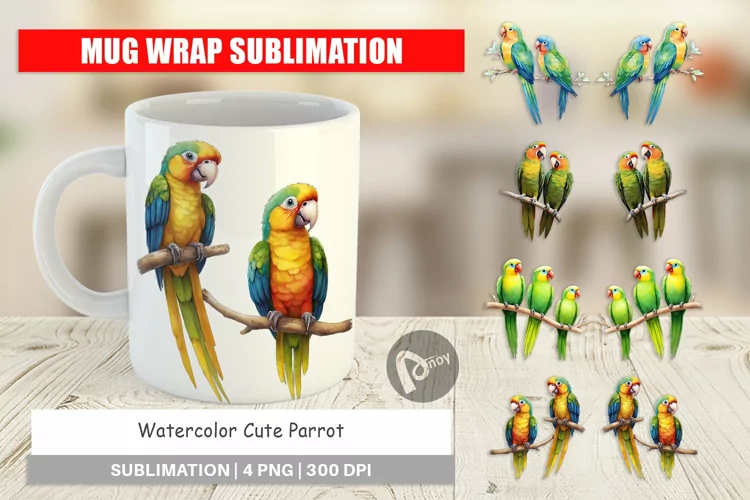Mug Wrap Design Watercolor Parrot