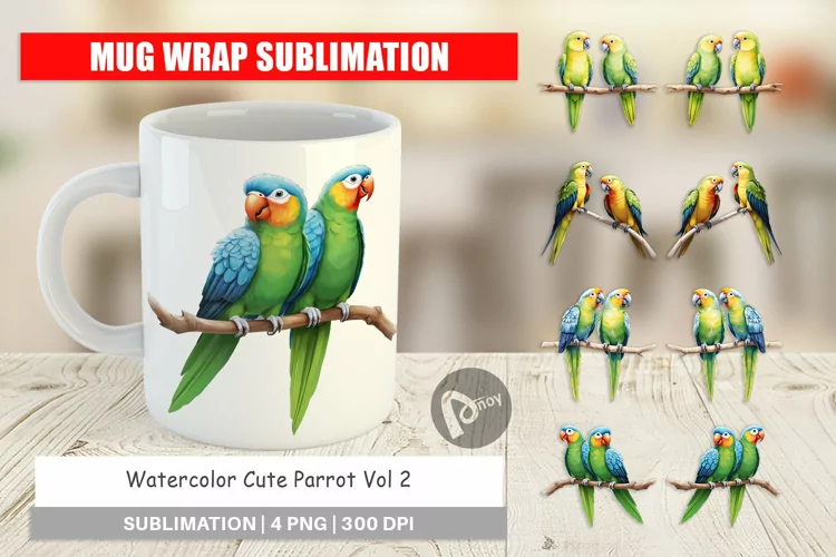 Mug Wrap Design Watercolor Parrot