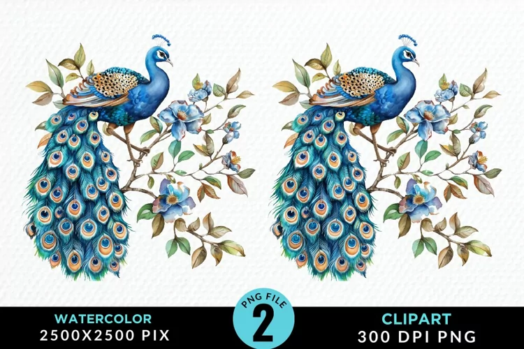 Watercolor Cute Peacock Illustration Clipart