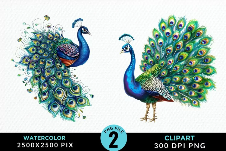 Watercolor Cute Peacock Illustration Clipart