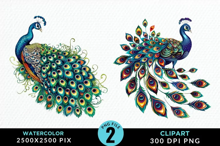 Watercolor Cute Peacock Illustration Clipart