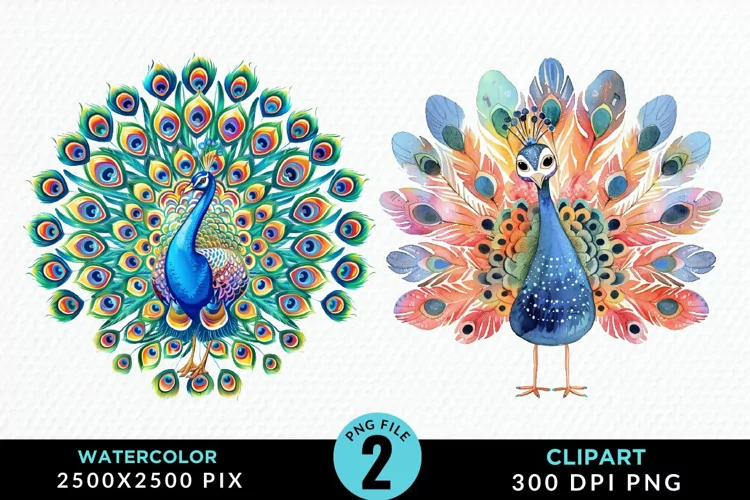 Watercolor Cute Peacock Illustration Clipart