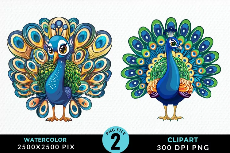 Watercolor Cute Peacock Illustration Clipart