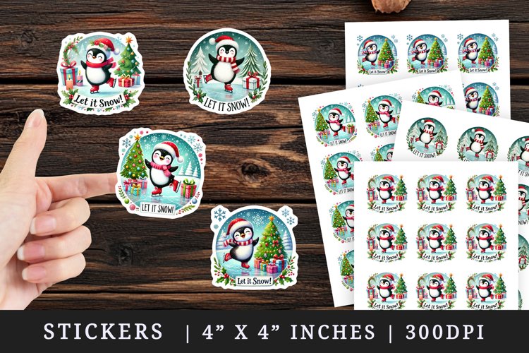 Christmas penguin stickers sublimation design, sticker sheet